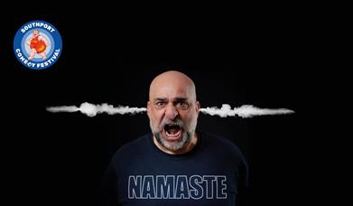 Omid Djalili head and shoulders image with Southport Comedy Festival logo